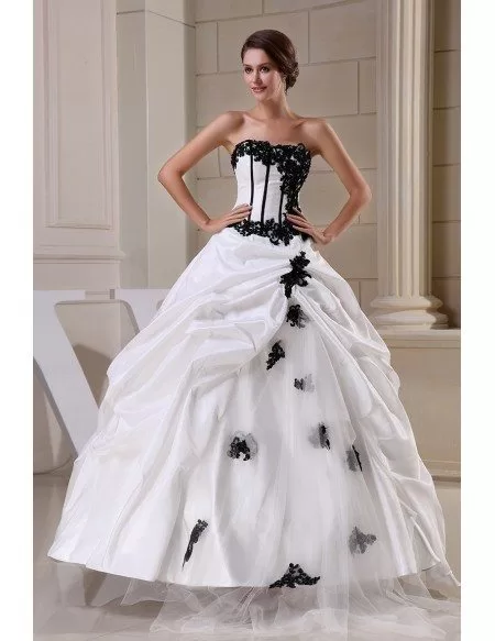 Black Taffeta Strapless Ball Gown Bridal Gown Gothic Wedding Dress 
