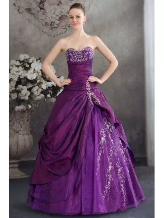 Purple Sweetheart Embroidered Taffeta Ballgown Color Wedding Dress