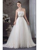 Strapless Lace Tulle Beaded Wedding Dress with Bling