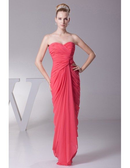 Strapless Sweetheart Tight Pleated Fuschia Bridesmaid Dress in Floor Length