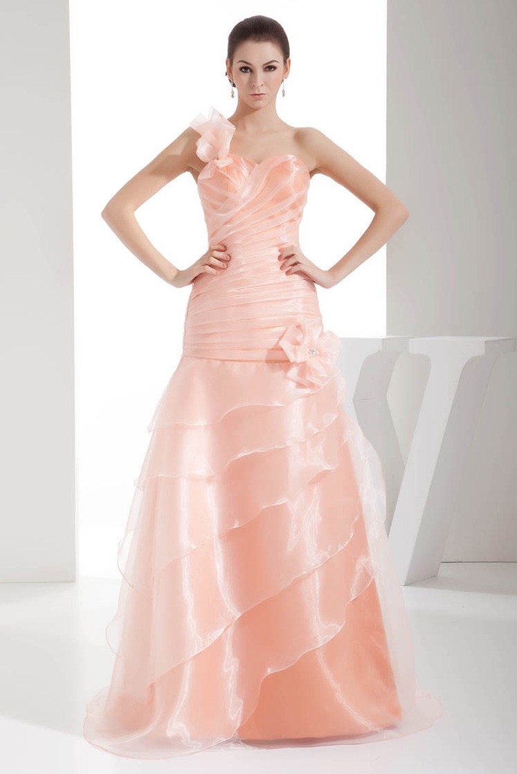 Pink Organza One Floral Strap Pleated Wedding Dress Oph1369