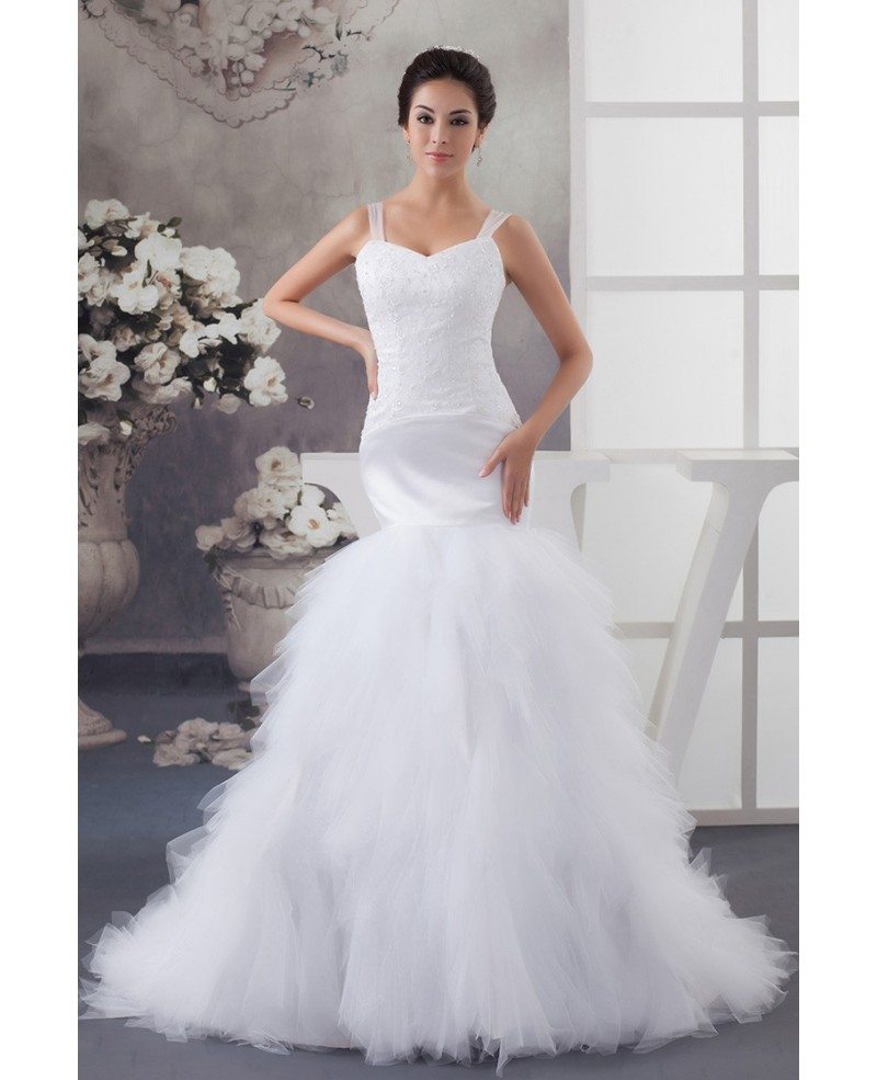 White Straps Mermaid Tulle Wedding Dress with Beading Embroidery # ...