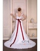 Ball-Gown Scoop Neck Chaple Train Lace Wedding Dress With Beading Bow