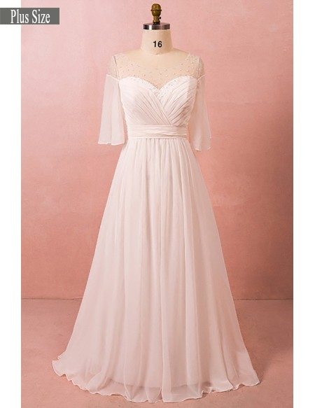 Plus Size Bohemian Chiffon Beach Wedding Dress With Sleeves Affordable