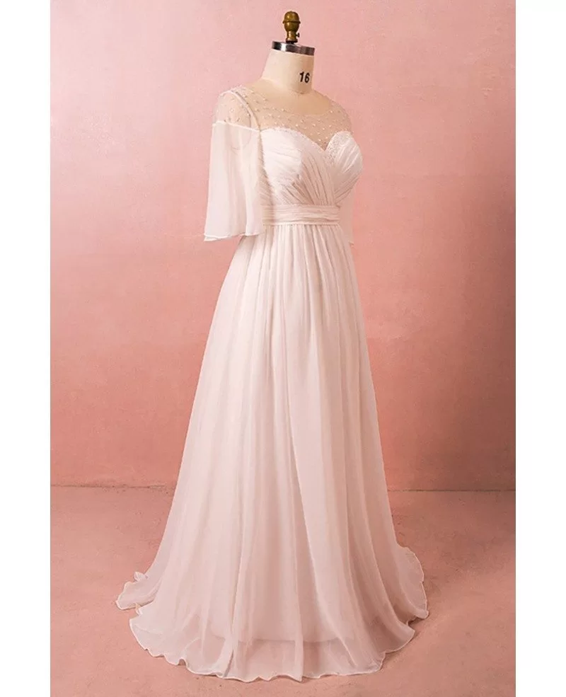 Plus Size Bohemian Chiffon Beach Wedding Dress With Sleeves Affordable MN8011 GemGrace