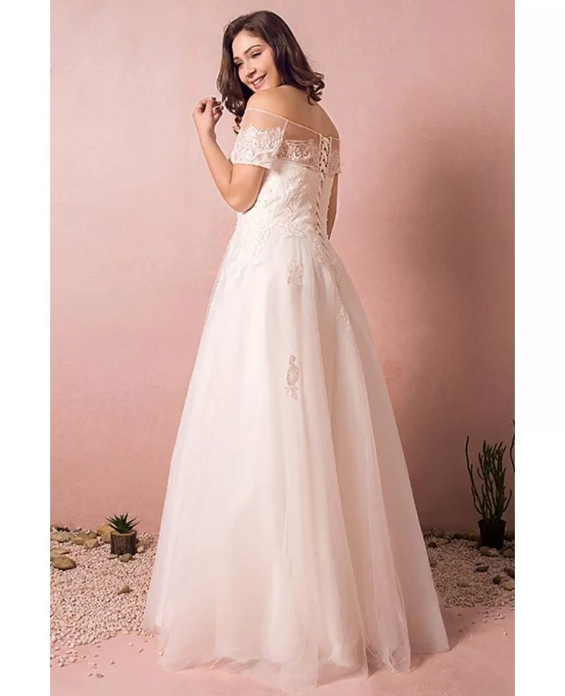 Boho Lace Off Shoulder Plus Size Wedding Dress Country A