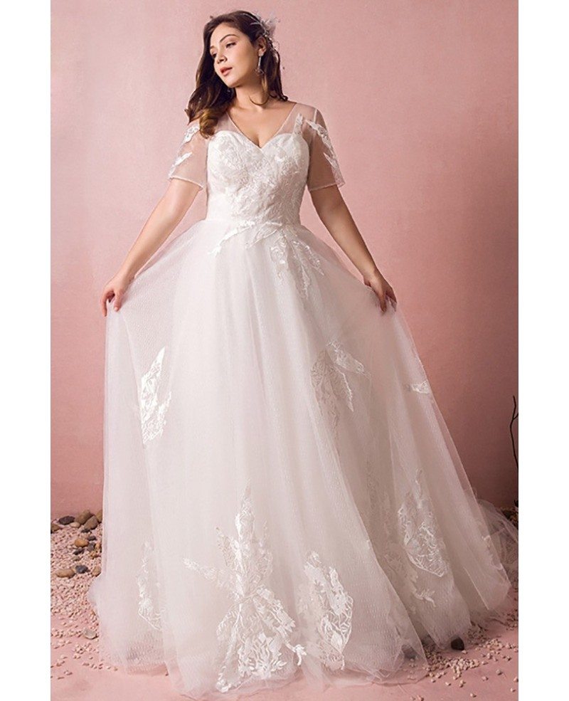 Plus Size Boho Beach Wedding Dress Flowy Lace With Sleeves Cheap Online MN8022 GemGrace