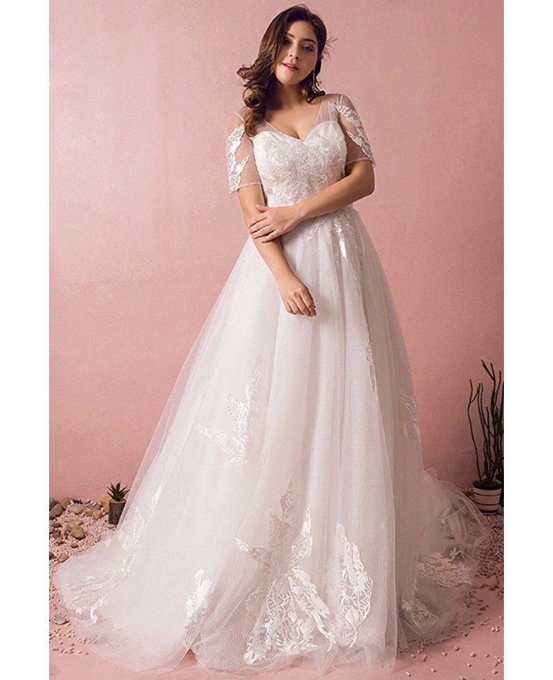 Plus Size Boho Beach Wedding Dress Flowy Lace With Sleeves Cheap Online MN8022 GemGrace