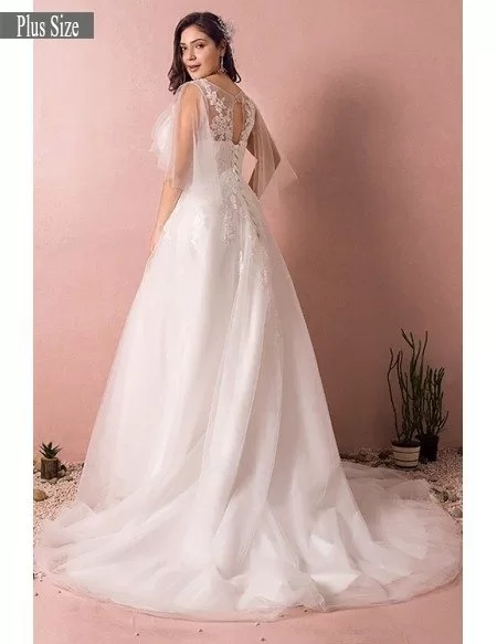 Plus Size Tulle Beach Wedding Dress Boho With Sleeves 2018