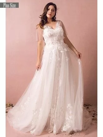 Dreamy Boho Plus Size Wedding Dress With Sleeves For Beach Wedding