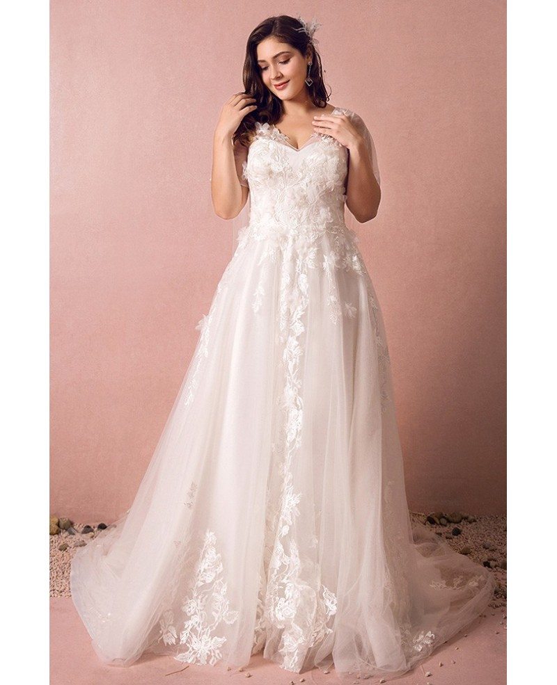 Dreamy Boho Plus Size Wedding Dress With Sleeves For Beach Wedding MN8025 GemGrace