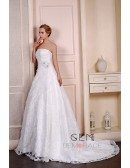 Ball-Gown Strapless Chaple Train Lace Wedding Dress With Beading