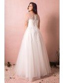 Simple Modest Plus Size Beach Wedding Dress Illusion Sleeves Long Tulle Style