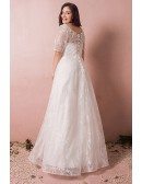 Modest Lace Short Sleeve Plus Size Wedding Dress With Beading For Cheap Online