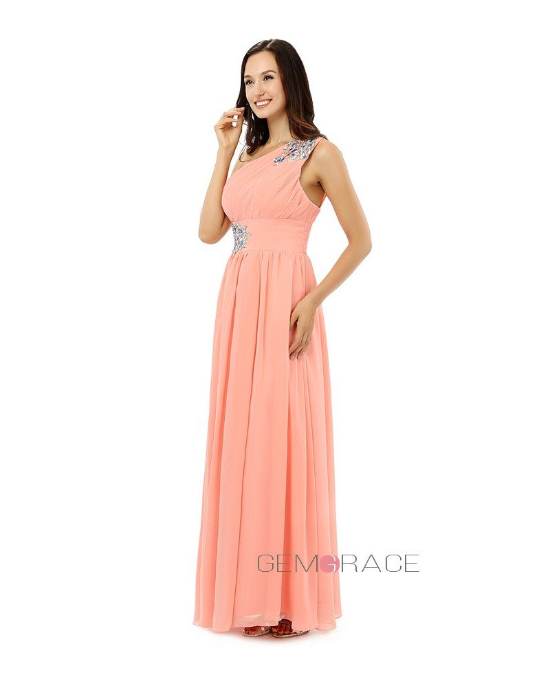 Watermelon Sheath One-shoulder Floor-length Prom Dress #CY0241 $146 ...