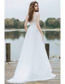 Simple Lace A Line Boho Beach Wedding Dress Long Tulle Flowy With Cap Sleeves 2018