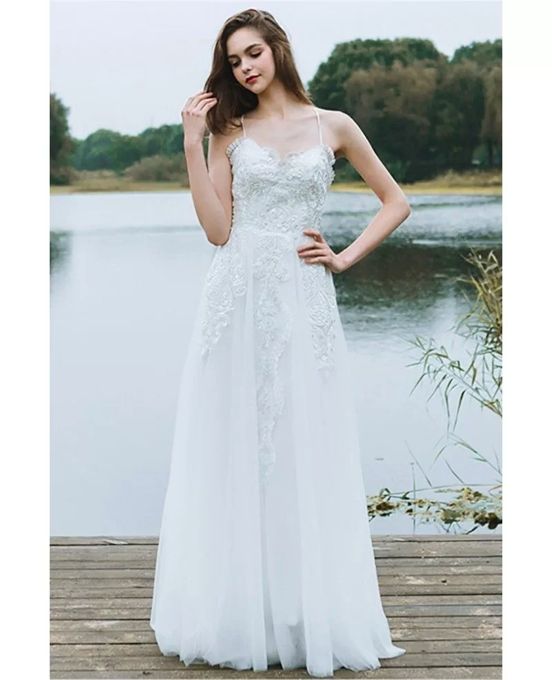 Boho A Line Simple Beach Wedding Dress Spaghetti Straps For Summer Weddings DF6404 GemGrace