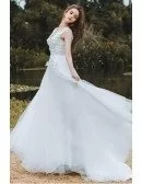 Elegant Lace V-neck Beach Wedding Dress Boho Long Tulle A Line For Cheap