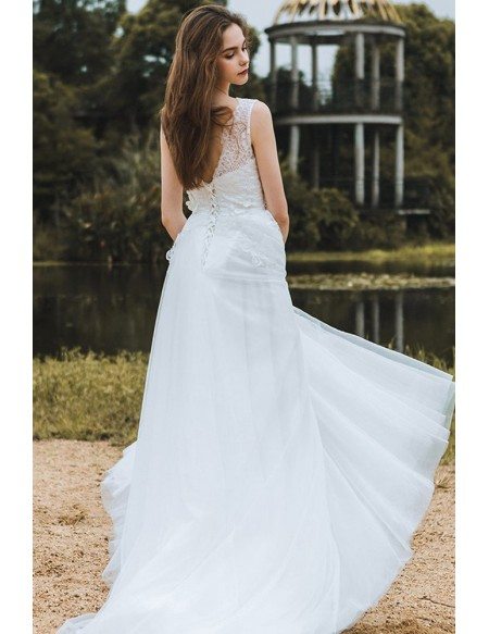 Elegant Lace V-neck Beach Wedding Dress Boho Long Tulle A Line For ...