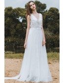 Flowy A Line Lace Beach Wedding Dress Boho Low Back 2018 Destination Weddings