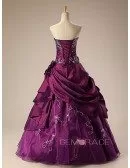 Grape Ballgown Embroidered Strapless Long Gown with Ruffles