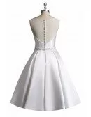 Simple Vintage A Line Satin Short Wedding Dress Reception Sleeveless
