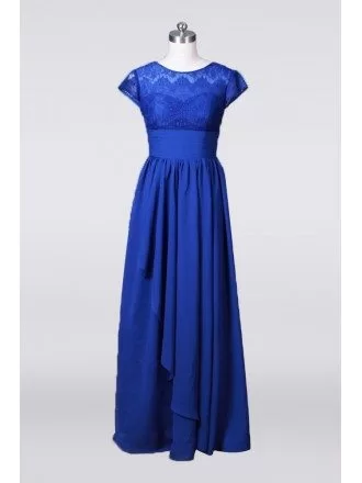 A Line Chiffon Lace Mother Of The Bride Dress Long In Royal Blue 2018