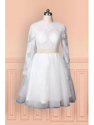 Vintage Lace Older Bride Wedding Dress With Long Sleeves In Knee Length