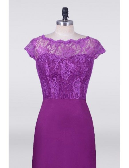 Purple Petite Mermaid Mother Of The Bride Dresses With Modest Lace Cap Sleeves