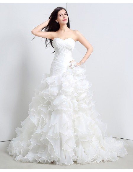 Custom Sweetheart Formal Organza Wedding Dress With Ruffles For Cheap ...