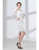 Fitted Lace Off Shoulder Short Wedding Dress Long Sleeves For Wedding Reception Party