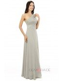 Silver Sheath One-shoulder Floor-length Prom Dress