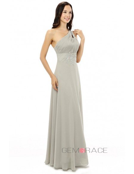 Silver Sheath One-shoulder Floor-length Prom Dress