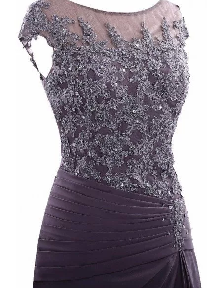 Purple Knee Length Lace Mother Of The Bride Dress With Sleeves Custom Size
