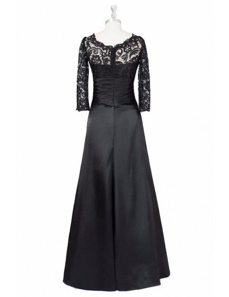 Long Black A Line Mother Of The Bride Dress Lace Long Sleeves Custom Size