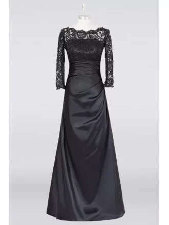 Long Black A Line Mother Of The Bride Dress Lace Long Sleeves Custom Size