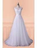 Princess A-line Tulle Long Wedding Dress With Sweep Train For Older Brides