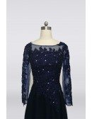 Modest Lace Beaded Formal Mother Of The Bride Dress With Long Sleeves Train