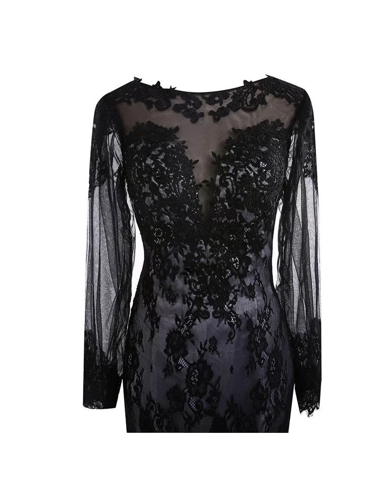 Classy Black Lace Short Mother Of The Bride Dress Long Sleeve For ...