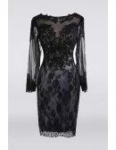 Classy Black Lace Short Mother Of The Bride Dress Long Sleeve For Petite Women