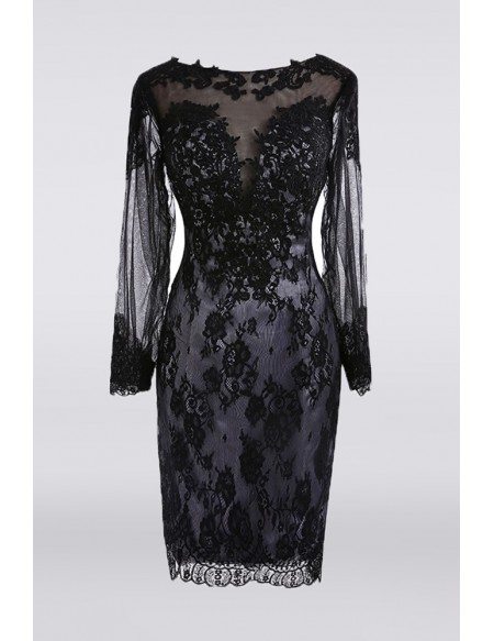Classy Black Lace Short Mother Of The Bride Dress Long Sleeve For Petite Women