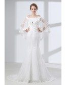 Custom Unique Off Shoulder Lace Mermaid Wedding Dress With Lace Back