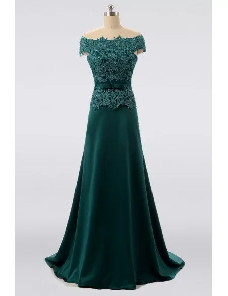 Elegant Long Green Mother Of The Bride Dress Lace Off Shoulder Formal Floor Length