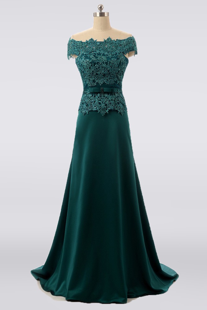 Elegant Long Green Mother Of The Bride Dress Lace Off Shoulder Formal ...