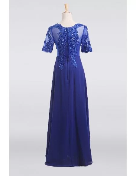 Trendy Long Chiffon Mother Of The Bride Dress With Lace Beaded Sleeves