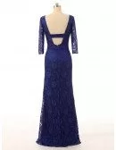 Formal Royal Blue Lace Long Evening Mother Of The Bride Dress With Sleeves