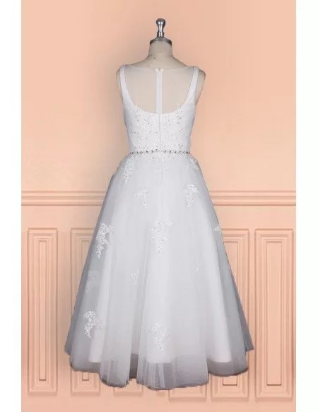 Elegant Tea Length Wedding Dress For Women With Crystal Waist