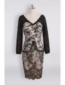 Unique Black Lace V-neck Short Mother Of The Groom Dress With Long Sleeves