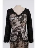 Unique Black Lace V-neck Short Mother Of The Groom Dress With Long Sleeves