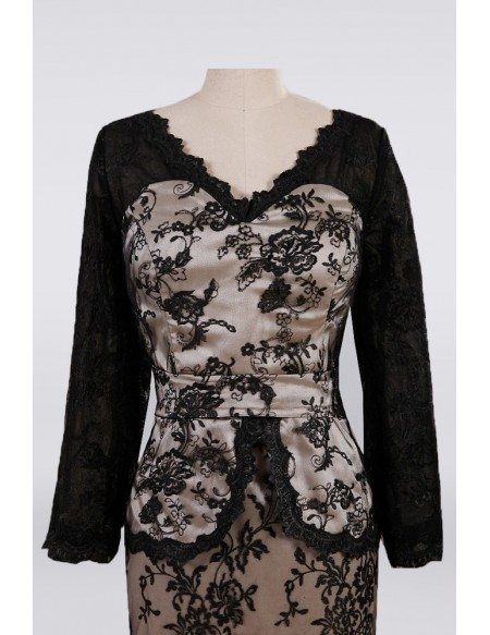 Unique Black Lace V-neck Short Mother Of The Groom Dress With Long ...